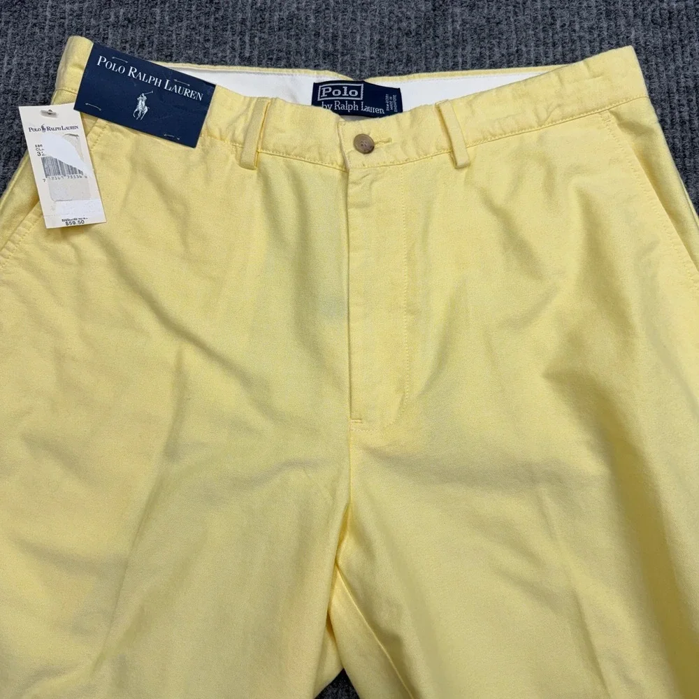 NWT Vtg Polo Ralph Lauren Yellow Cotton Flat Front Chino Shorts Mens 32x9.5 In